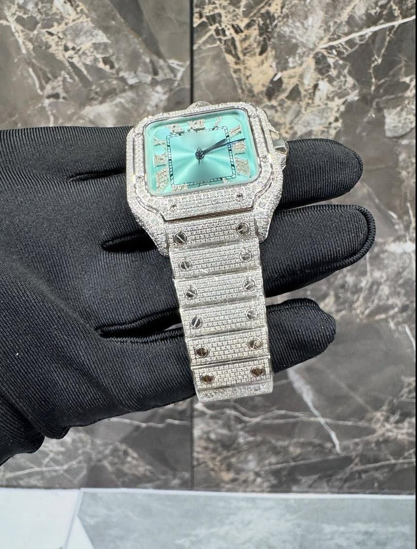 1:1 Fully Iced Out Teal Wrist Bling