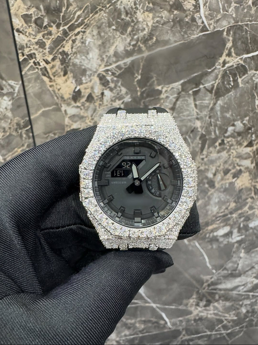 1:1 Iced Out Black Face Shocker Wrist Bling