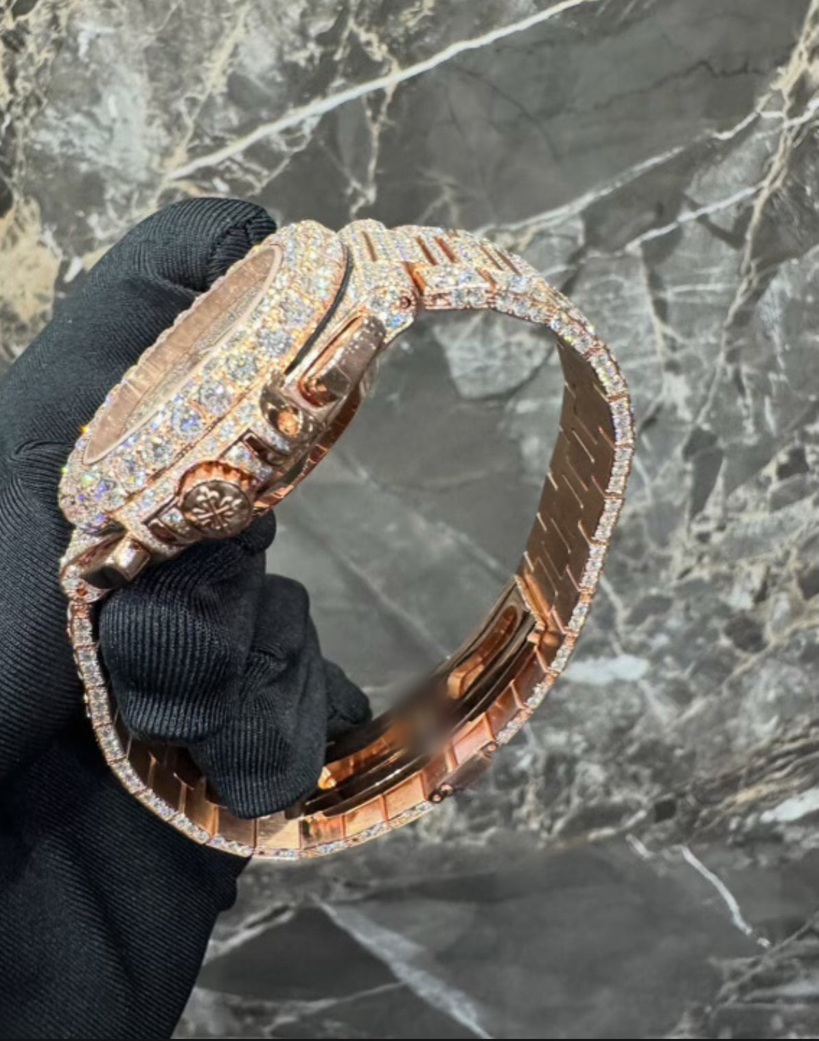 1:1 Iced Out Rose Gold Wrist Bling