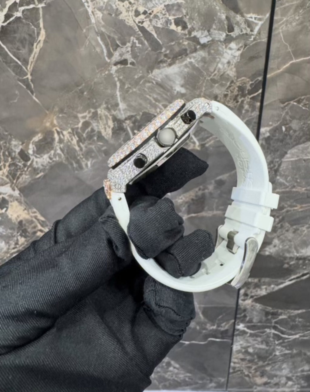1:1 ICED OUT WHITE BAND WRIST BLING