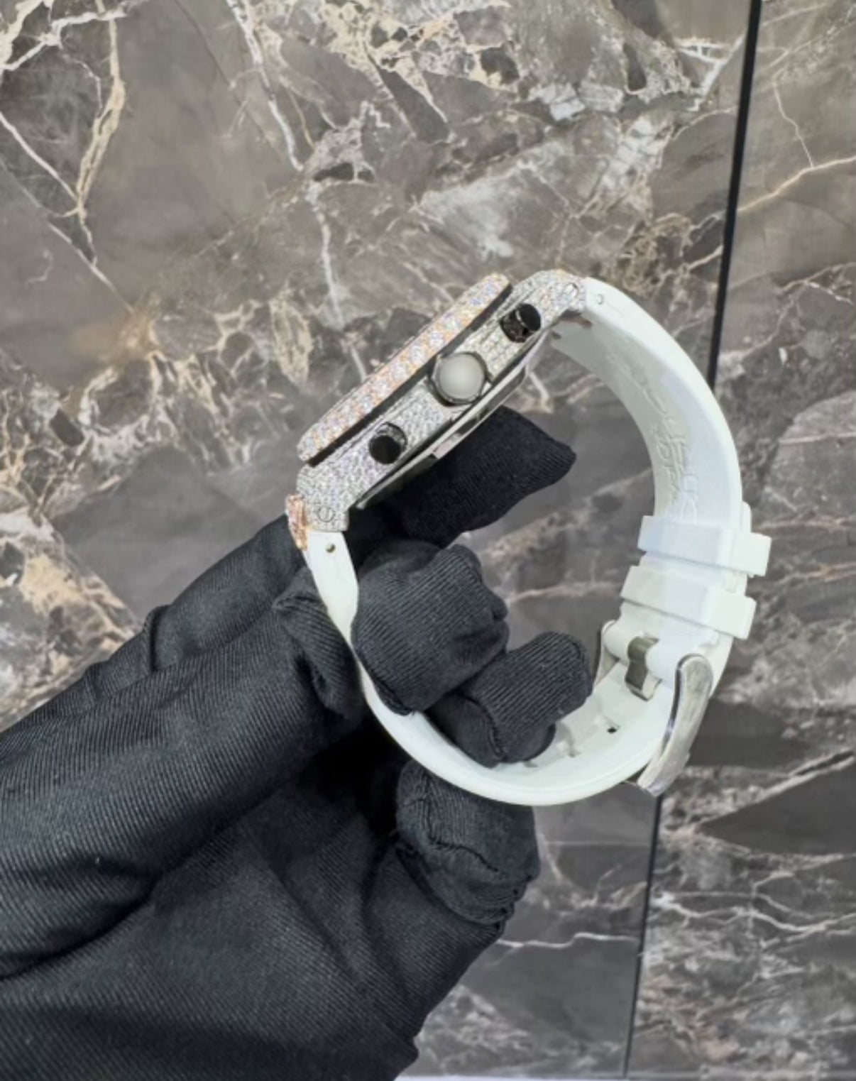 1:1 ICED OUT WHITE BAND WRIST BLING