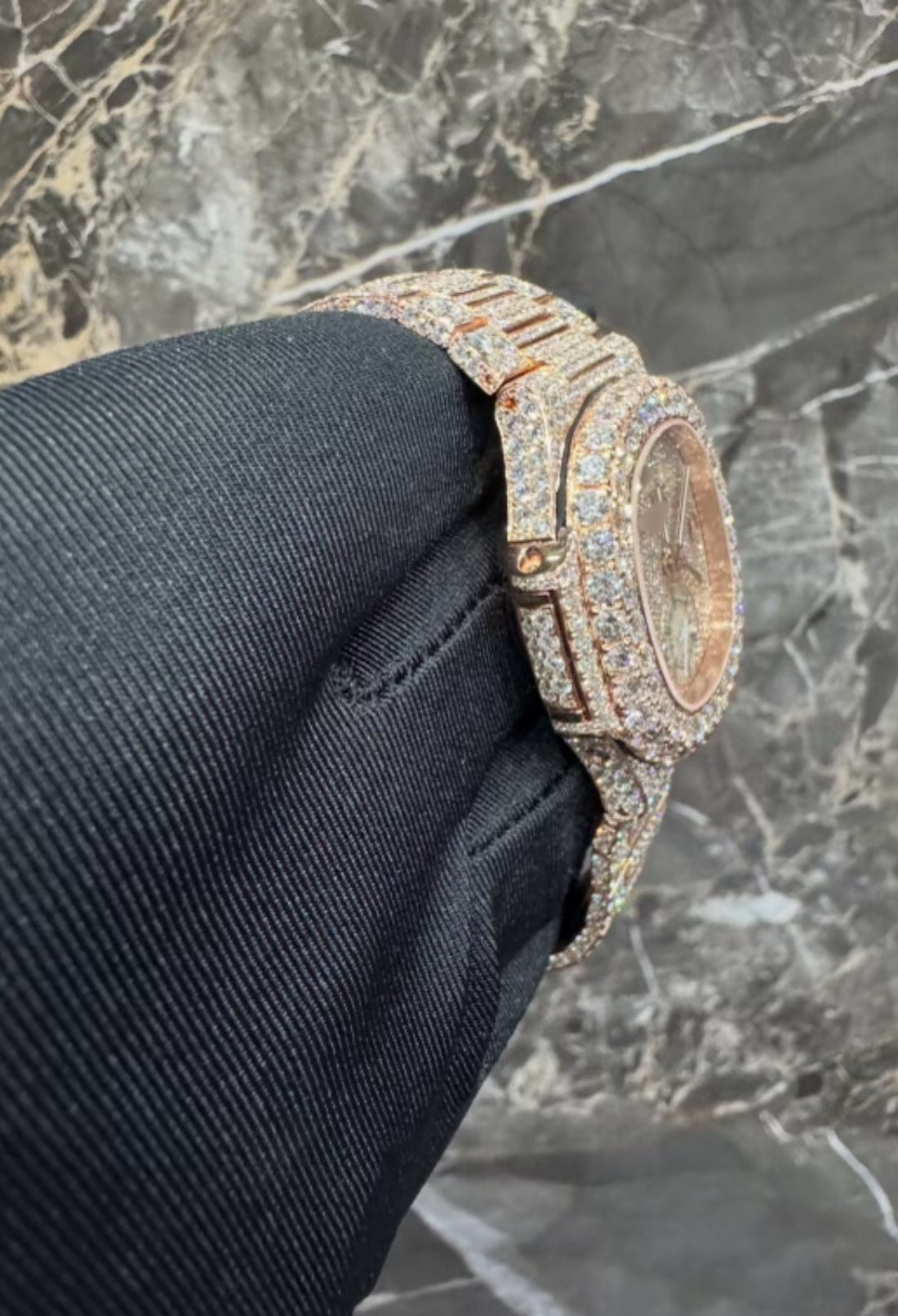 1:1 Iced Out Rose Gold Wrist Bling