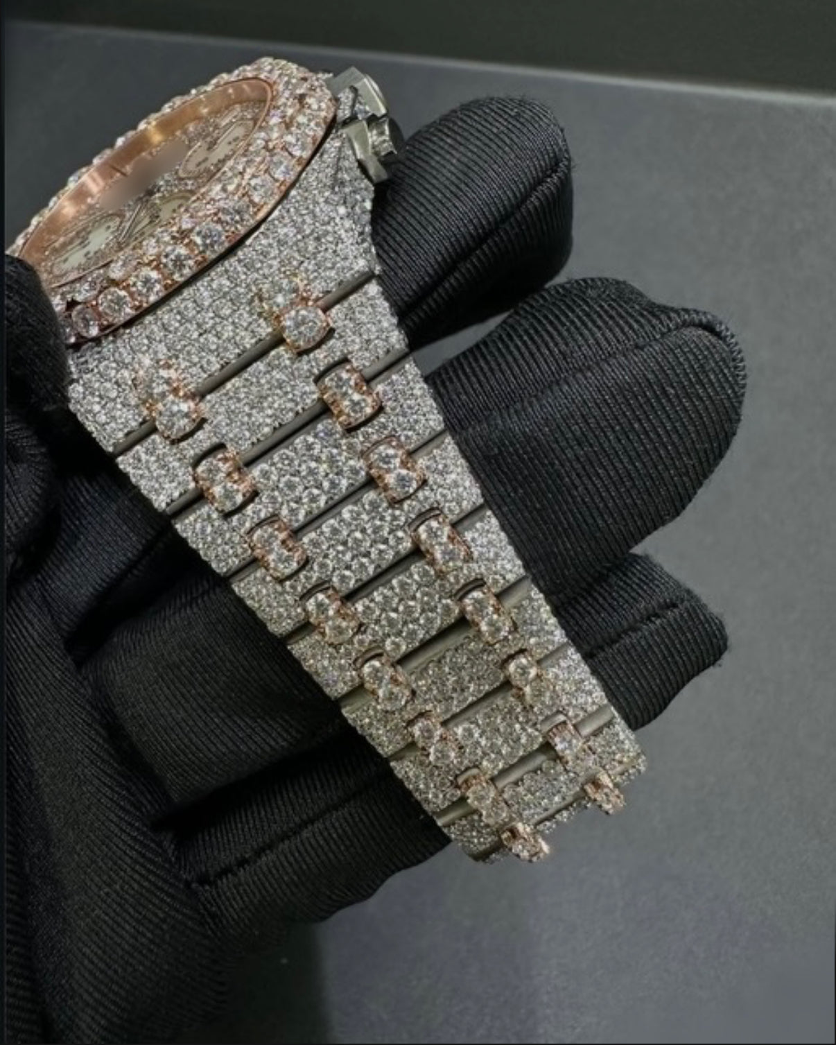 1:1 Iced Out Two Tone Rose Gold Wrist Bling
