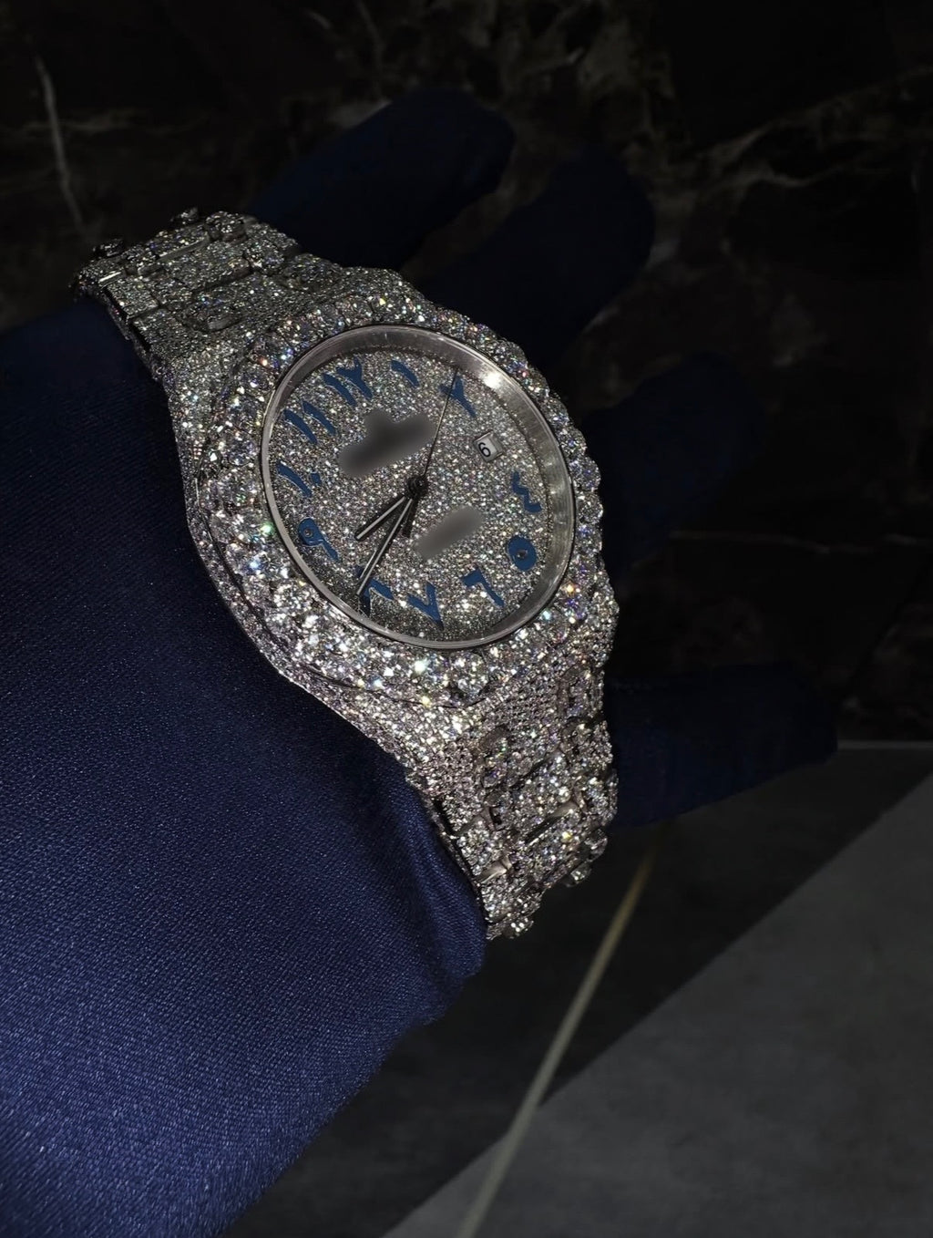 1:1 Iced Out Royal Blue Dial Wrist Bling