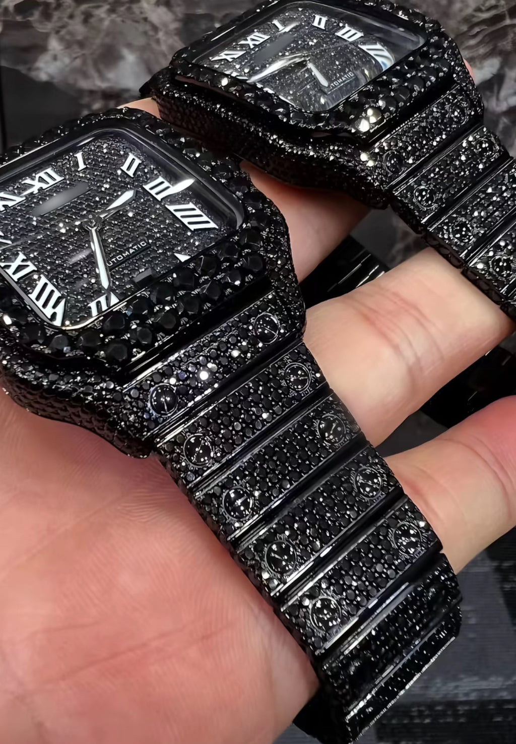 1:1 ICED OUT BLACK TWIN WEIST BLING SET