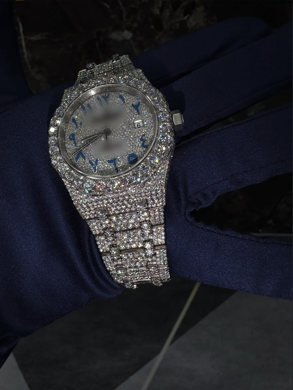 1:1 Iced Out Royal Blue Dial Wrist Bling