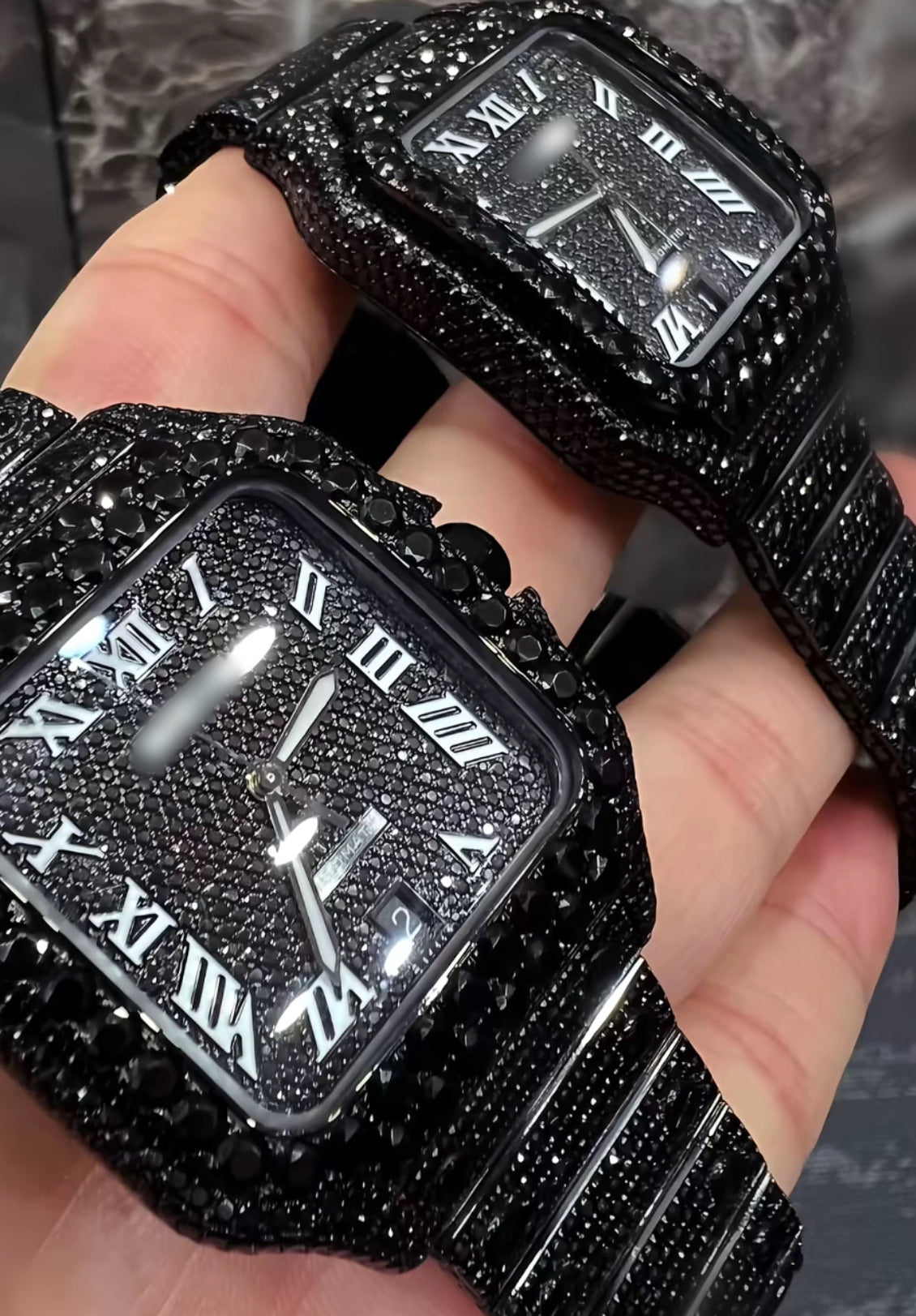 1:1 ICED OUT BLACK TWIN WEIST BLING SET