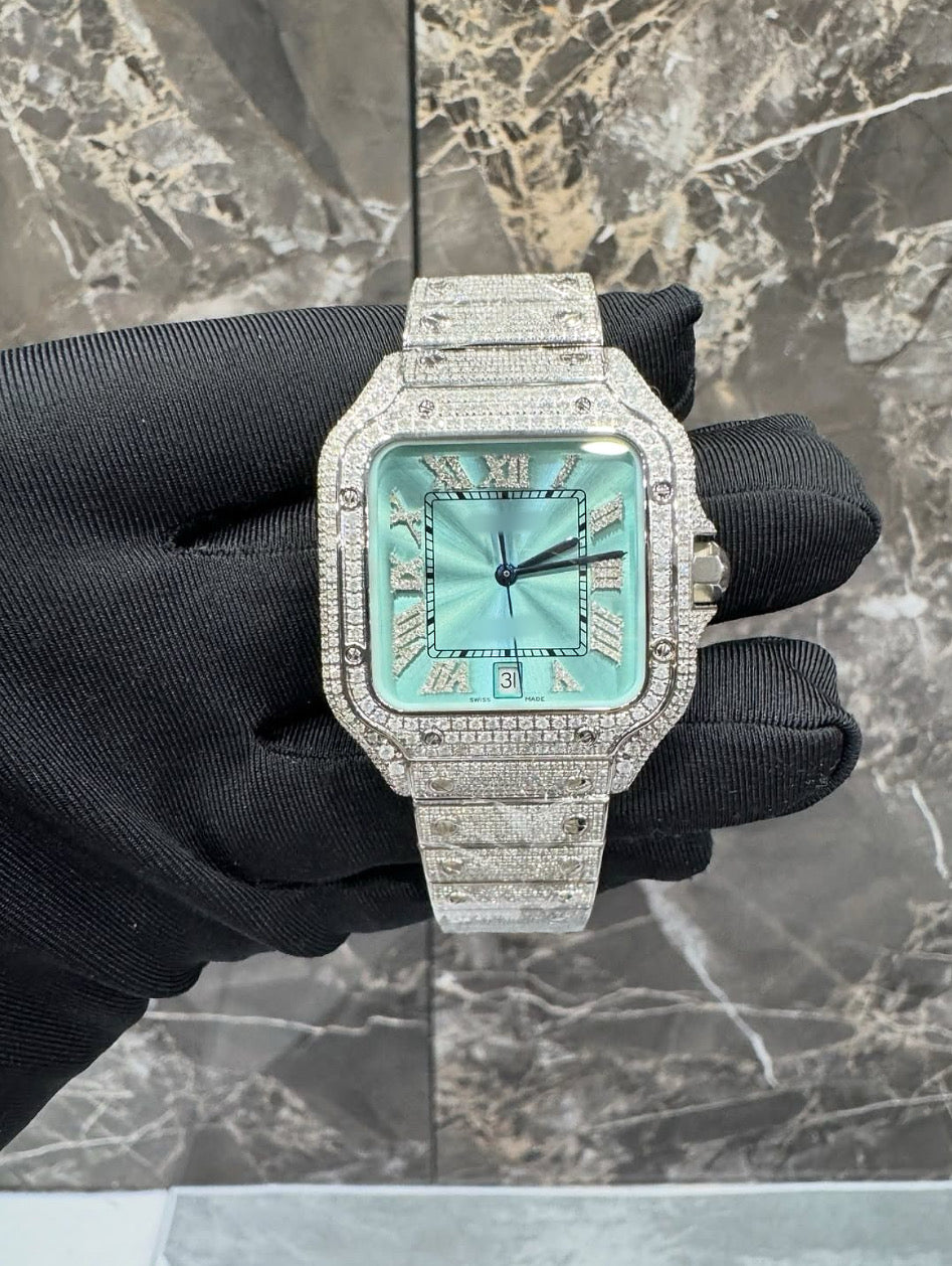1:1 Fully Iced Out Teal Wrist Bling