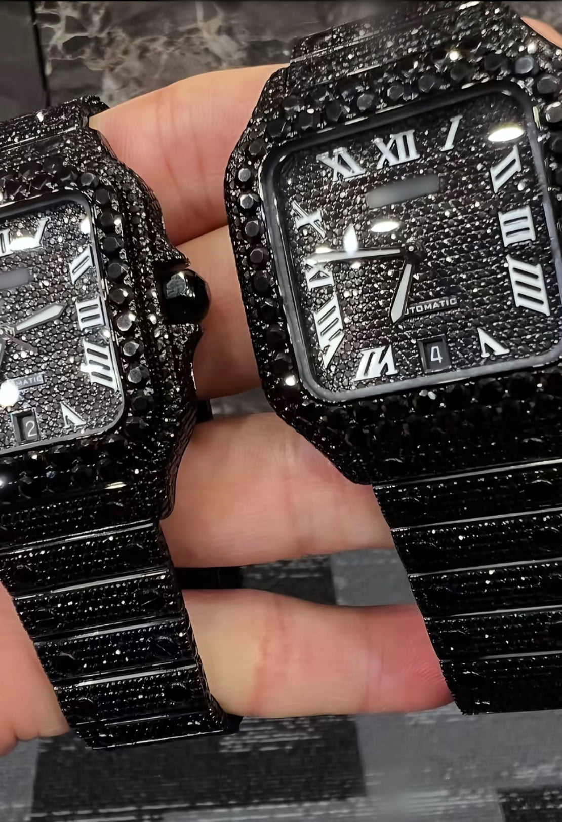 1:1 ICED OUT BLACK TWIN WEIST BLING SET