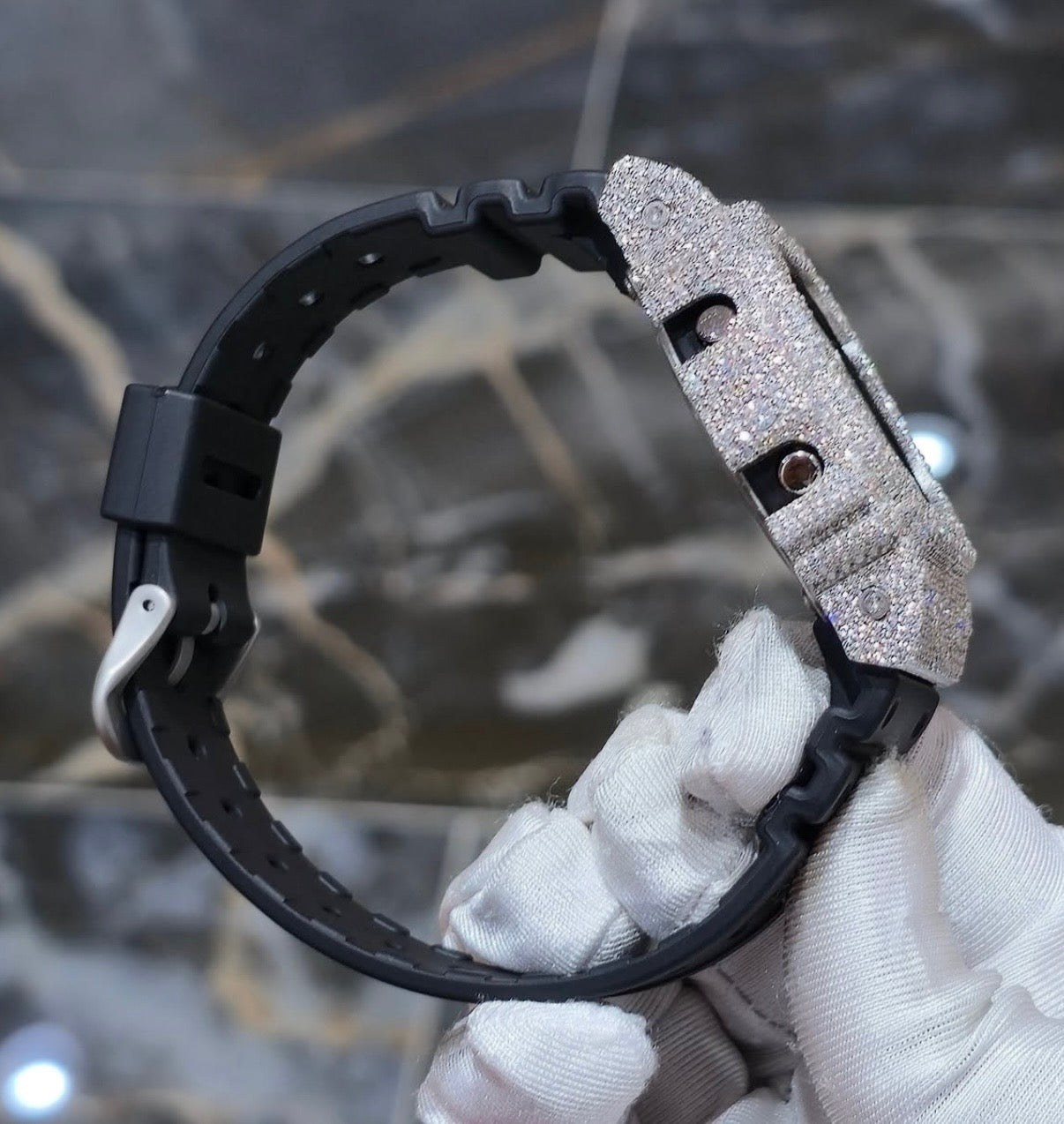 1:1 Iced Out Black Band Shocker Wrist Bling