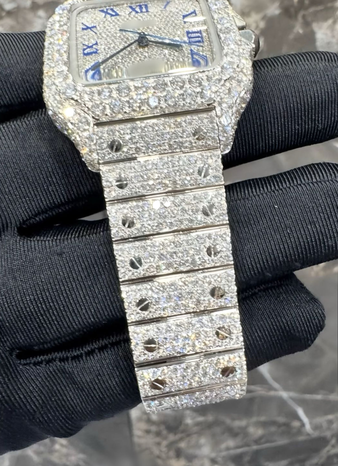 1:1 Iced Out Blue Dial Wrist Bling