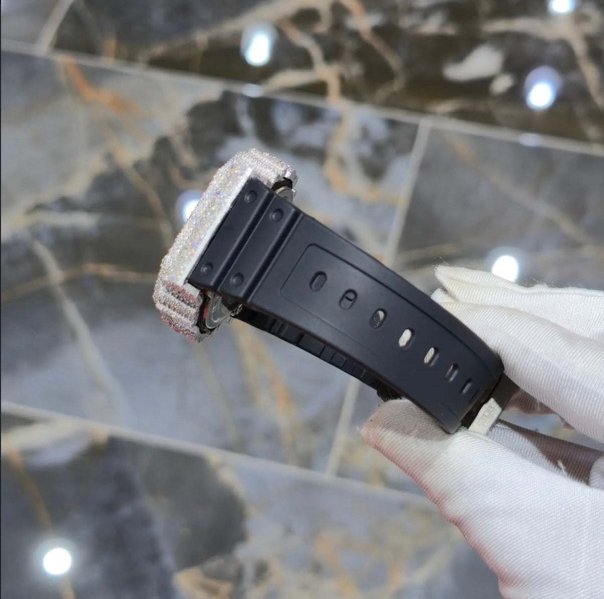 1:1 Iced Out Black Band Shocker Wrist Bling