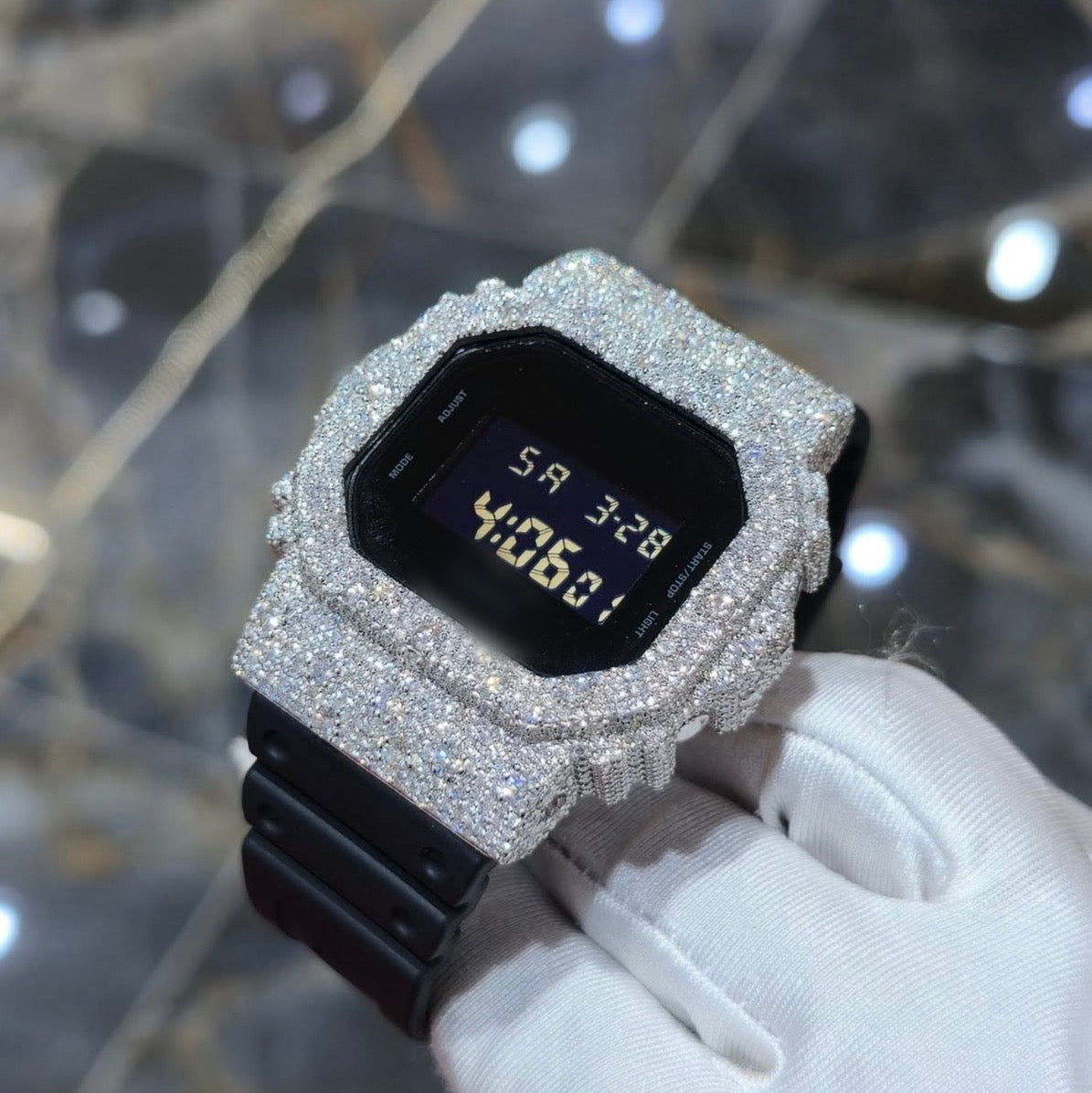 1:1 Iced Out Black Band Shocker Wrist Bling