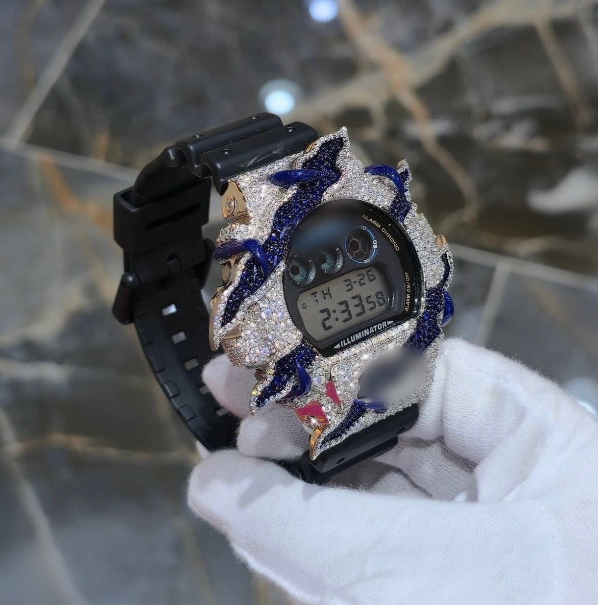 1:1 Iced Out Blue Tiger Scratch Shocker Wrist Bling