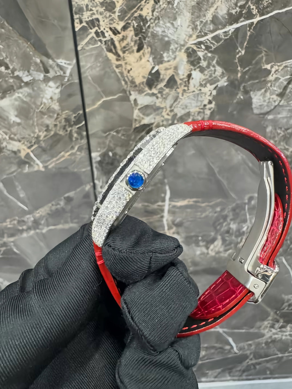 1:1 Red Iced Out Skeleton Wrist Bling
