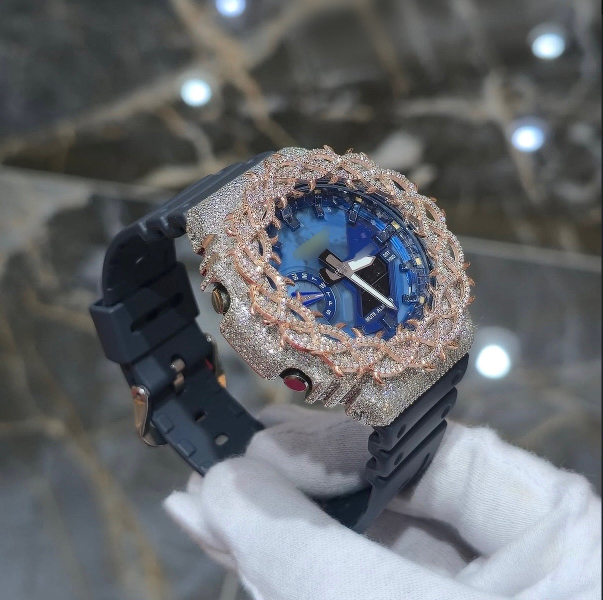 1:1 Iced Out Blue Face Thorn Shock Wrist Bling