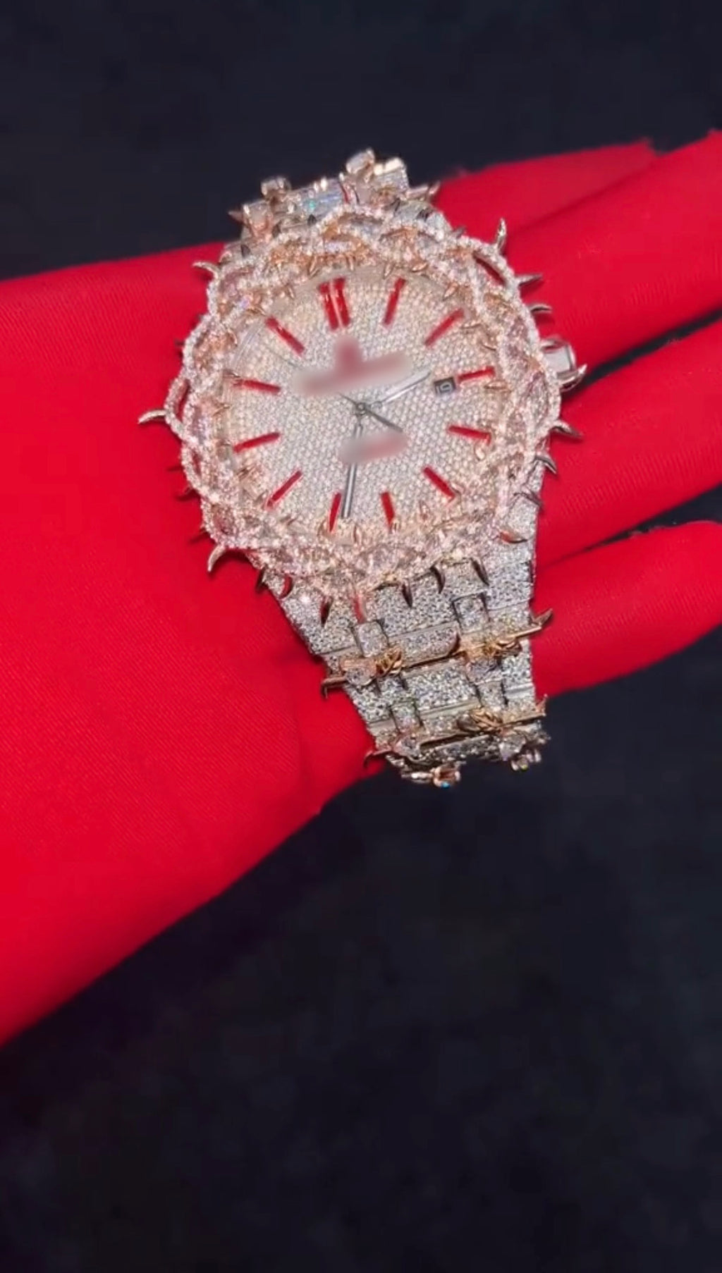 1:1 RED ICED OUT THORN LUXURY WRIST BLING