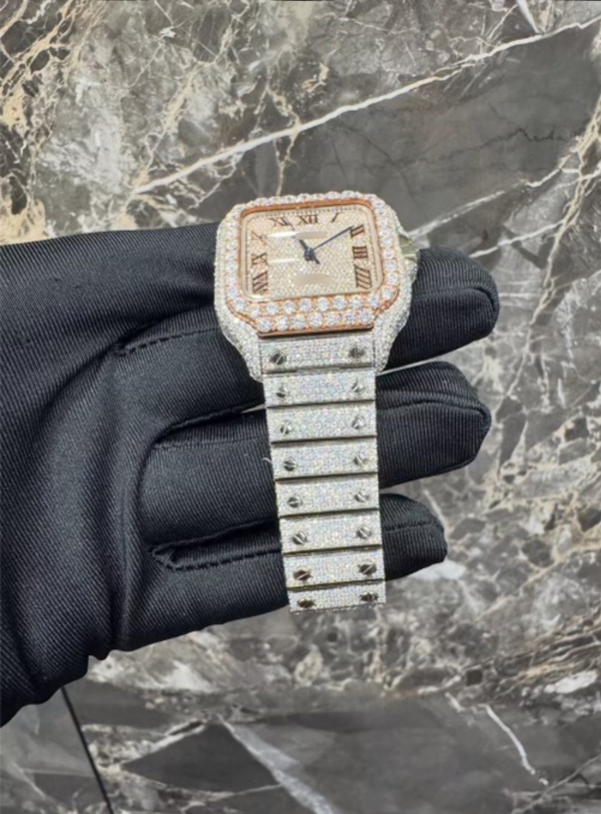 1:1 Iced Out Two Tone Rose Gold Big Stone Wrist Bling