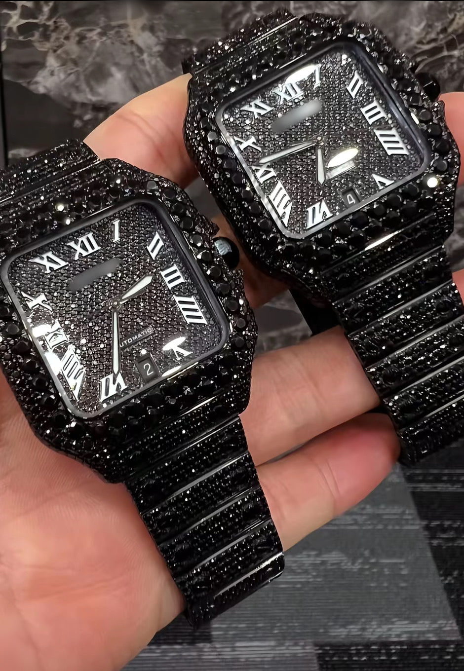 1:1 ICED OUT BLACK TWIN WEIST BLING SET