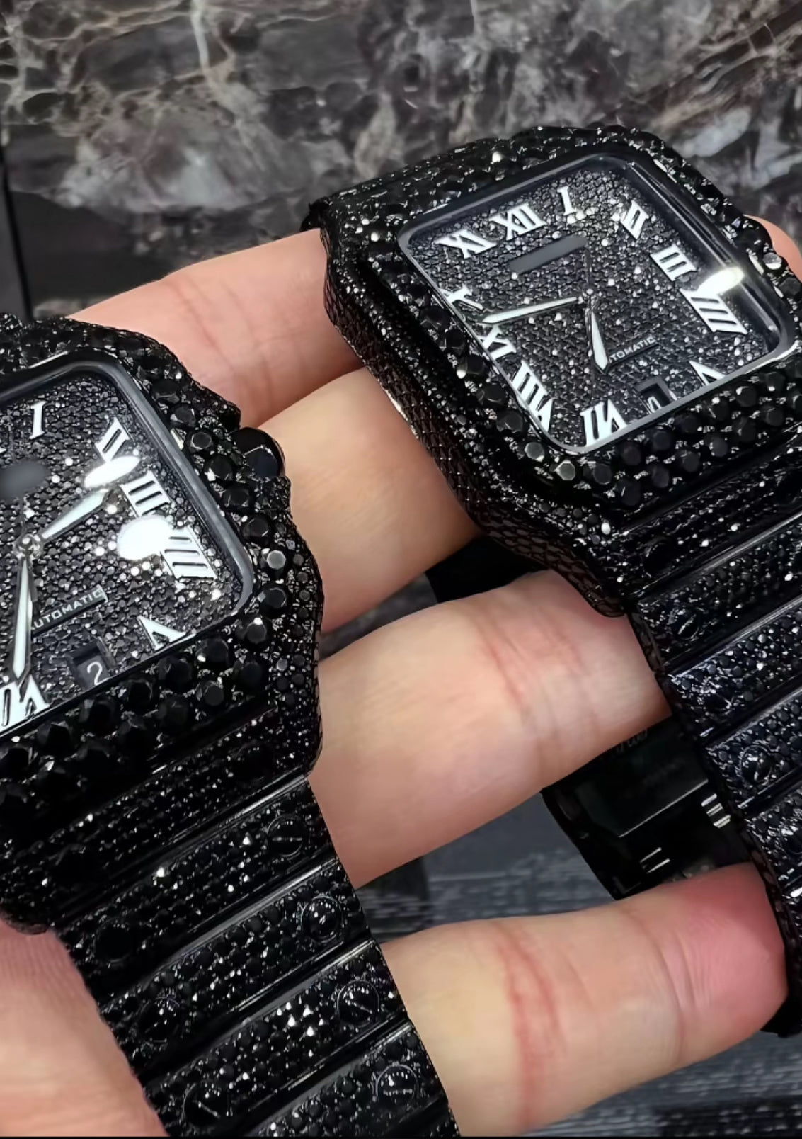 1:1 ICED OUT BLACK TWIN WEIST BLING SET