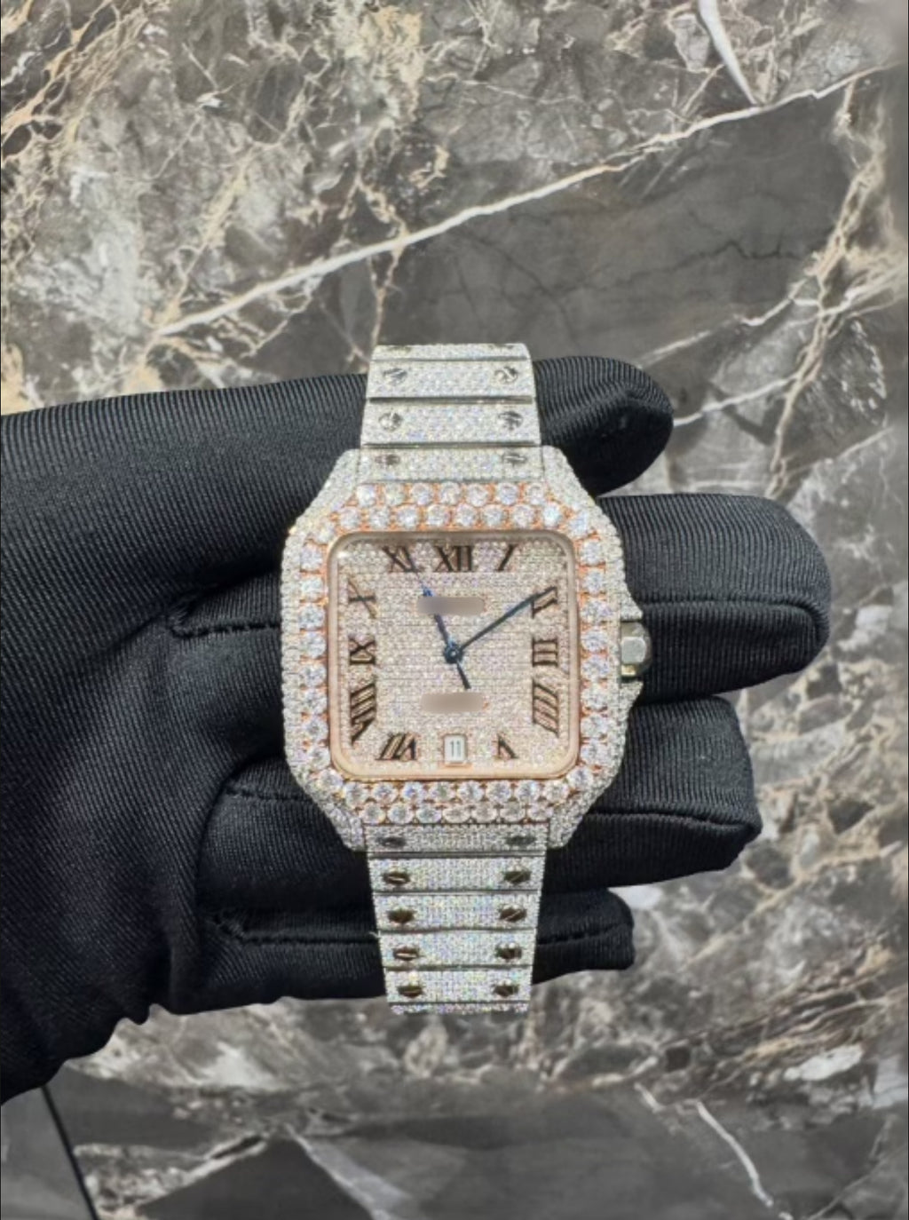 1:1 Iced Out Two Tone Rose Gold Big Stone Wrist Bling