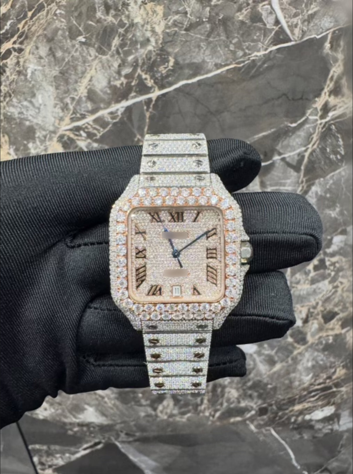 1:1 Iced Out Two Tone Rose Gold Big Stone Wrist Bling