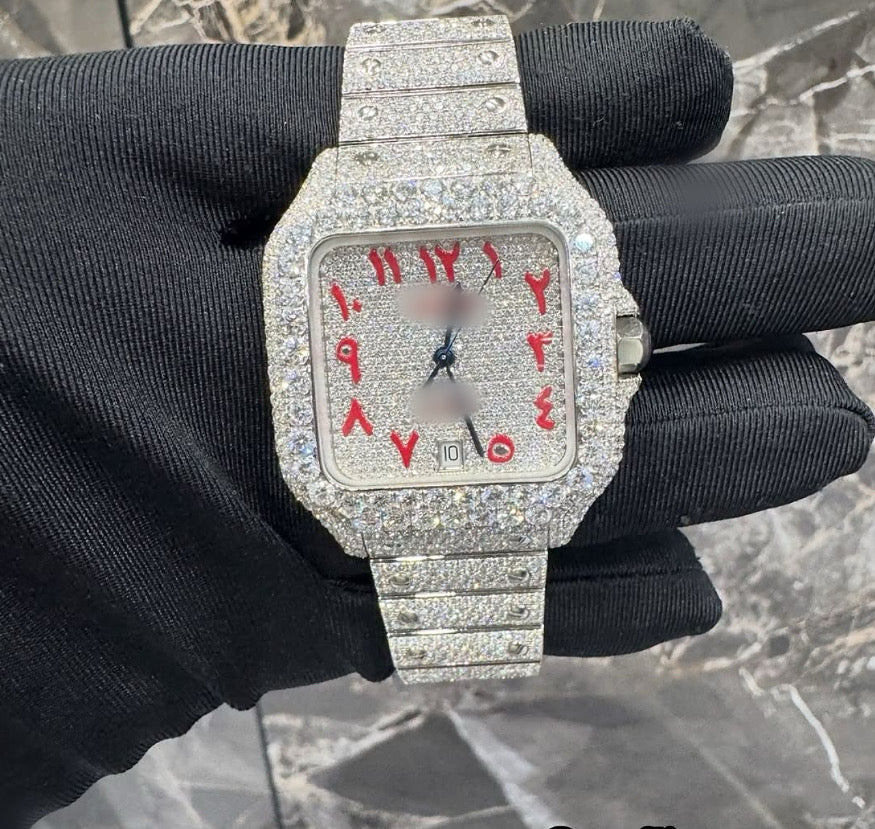 1:1 ICED OUT RED DIAL LUXURY WRIST BLING