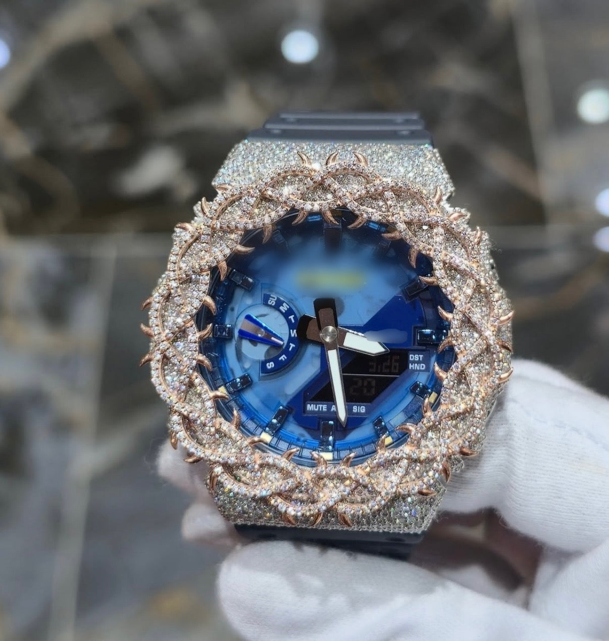 1:1 Iced Out Blue Face Thorn Shock Wrist Bling